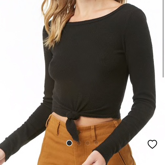 Sweater knit crop top tie long sleeve - Picture 1 of 4